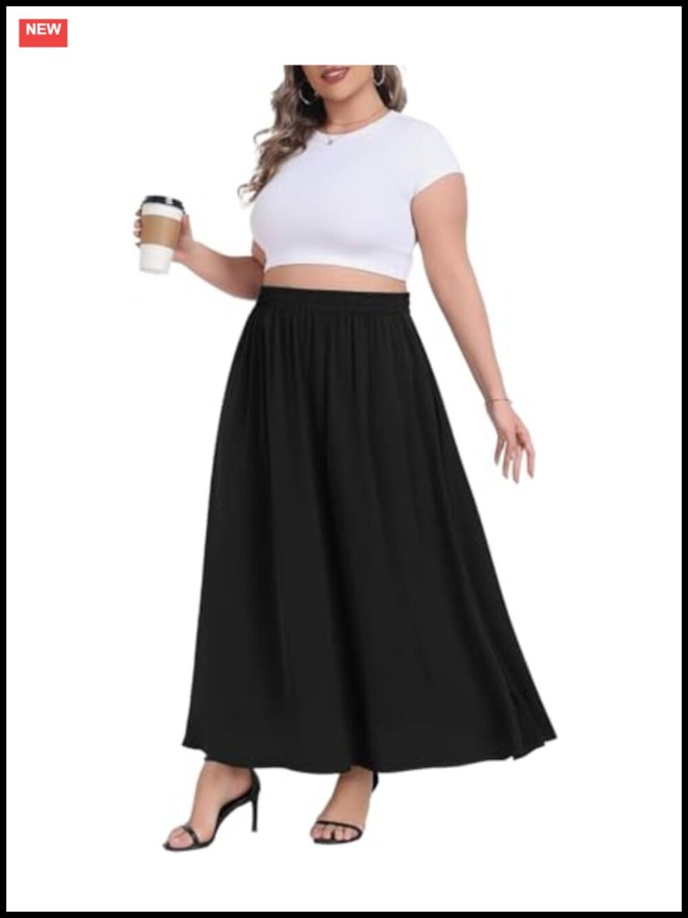 Plus Size Maxi Skirt High Waist A-Line Flowy with Pockets